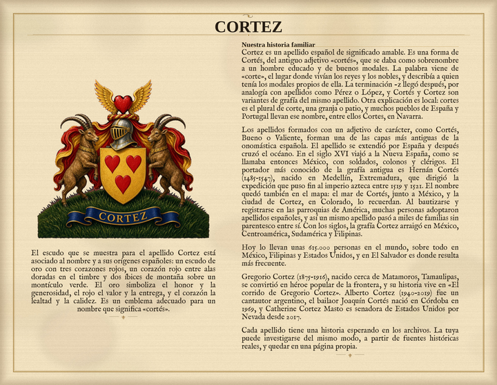 Muestra PDF Estándar — Familia Cortez: historia del apellido y escudo asociado (Herald Lab)