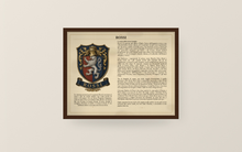 
Load image into Gallery viewer, Sample Last Name Origin PDF printed and framed — Rossi surname history pack — digital download, print at home — Herald Lab