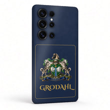 
Cargar imagen en el visor de la galería, Galaxy S25 Ultra Heritage phone case, deep navy with gold border, coat of arms and surname in gold
