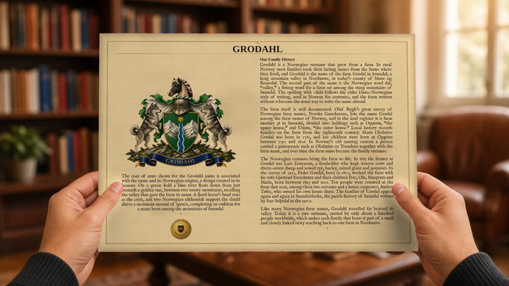 parchment print in hand (illustrative mockup)