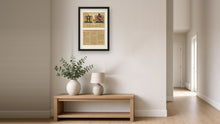 
Wczytaj obraz do galerii, Sample Anniversary pack framed in one portrait A3 frame: both coats of arms on top, the joint family history below — illustrative mockup — Herald Lab