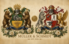 
Wczytaj obraz do galerii, Anniversary sample page 1 — Müller &amp; Schmidt united arms — Herald Lab