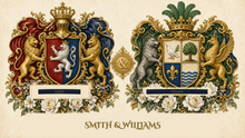 
Laden Sie das Bild in den Galerie-Viewer, Anniversary Dual sample — Smith &amp; Williams — two coats of arms on one page — Herald Lab