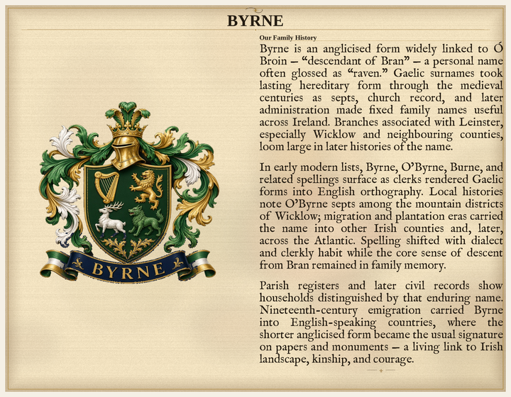 Sample Herald Lab Standard PDF — commemorative surname history, not an official family entitlement