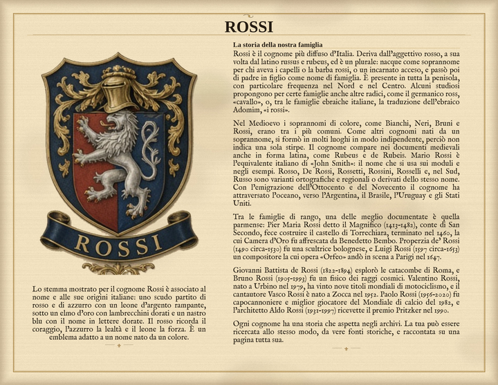 Esempio PDF Standard — Famiglia Rossi: storia del cognome e stemma associato (Herald Lab)
