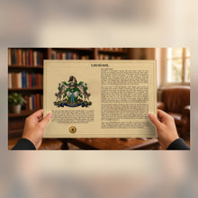 
Charger l'image dans la galerie, Personalized Surname Coat of Arms Parchment-Look Print with Family History Research — Standard Digital Pack Included (Coat of Arms + History)